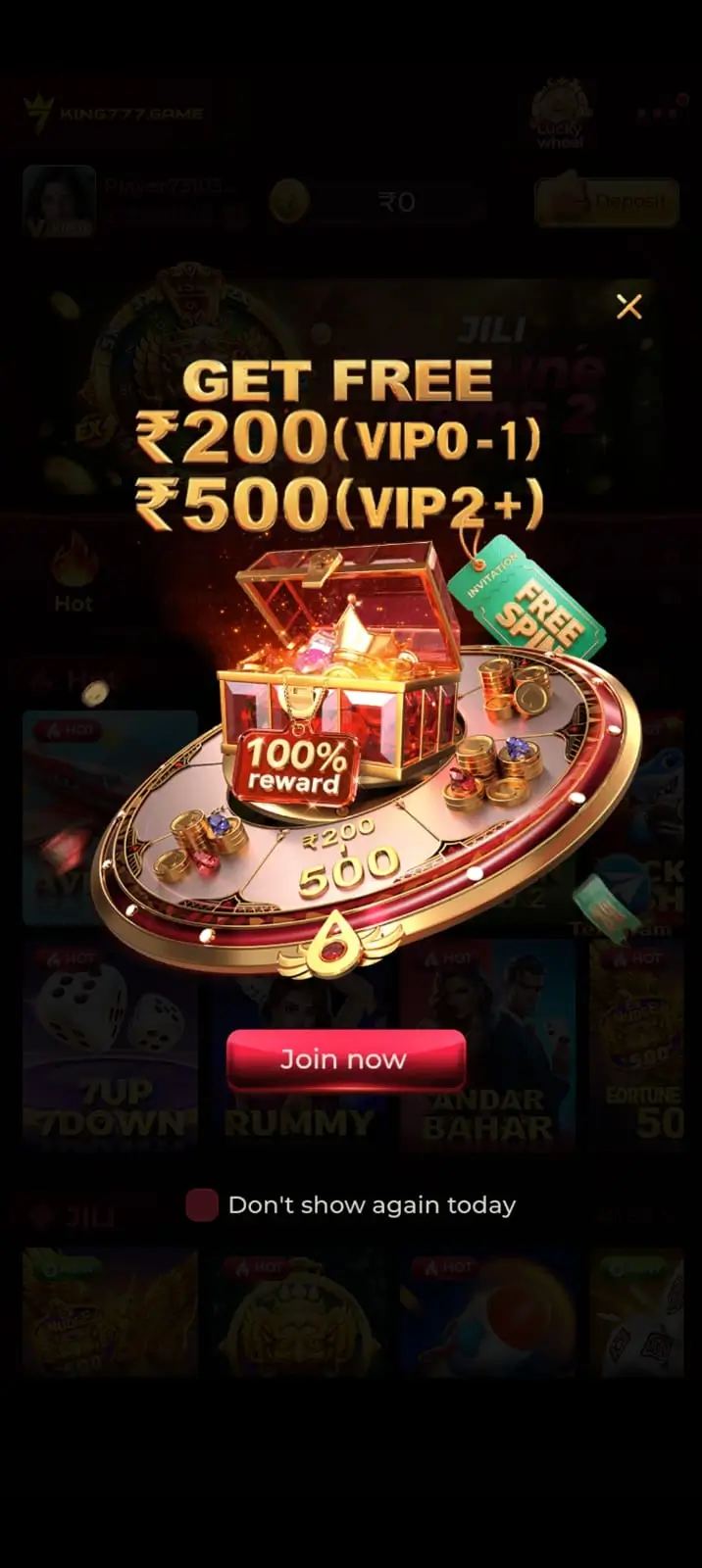 King777 Login and ₹200 Bonus